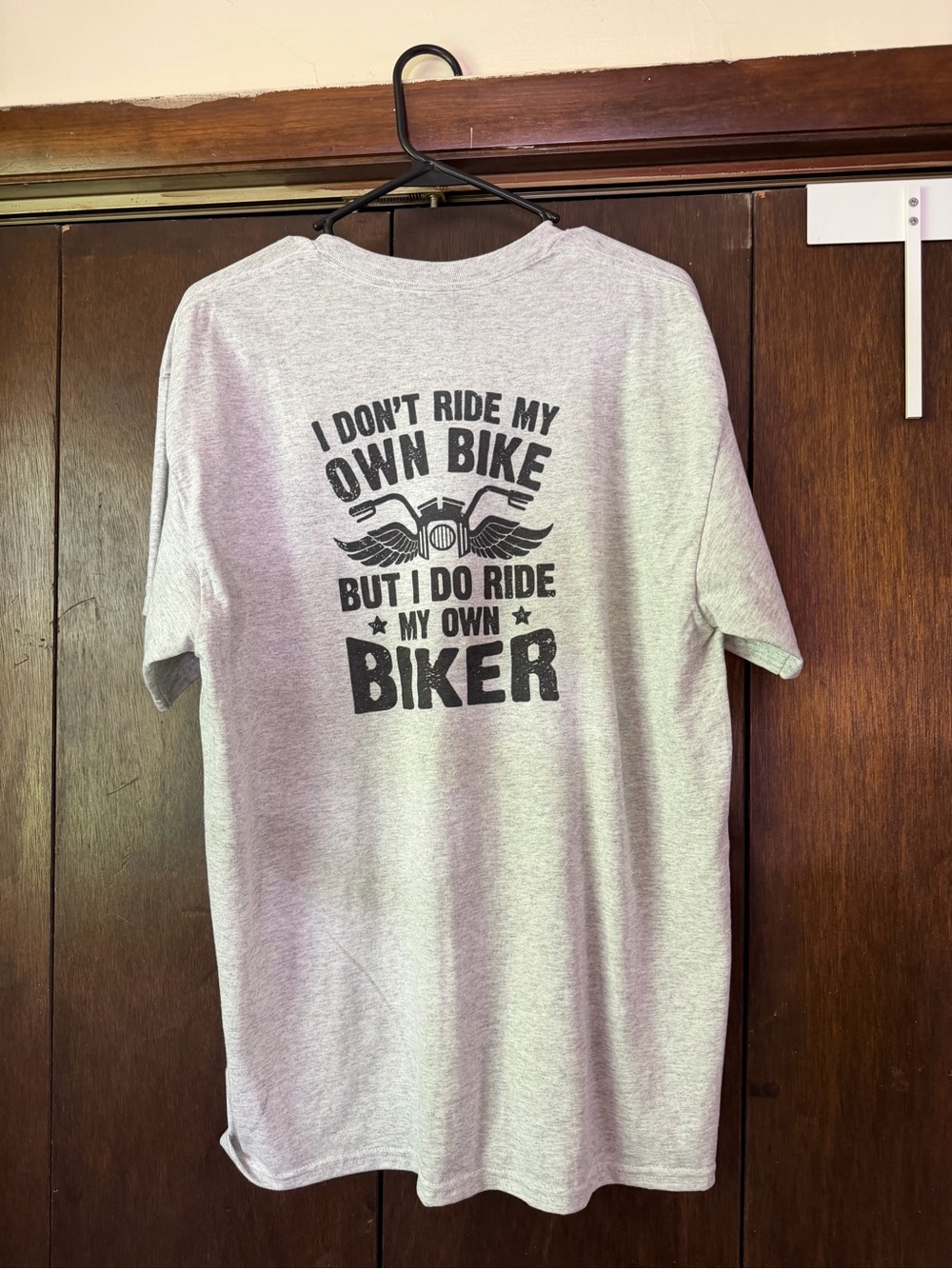 Gildan Gray Short Sleeve Tee with Black Biker Graphic